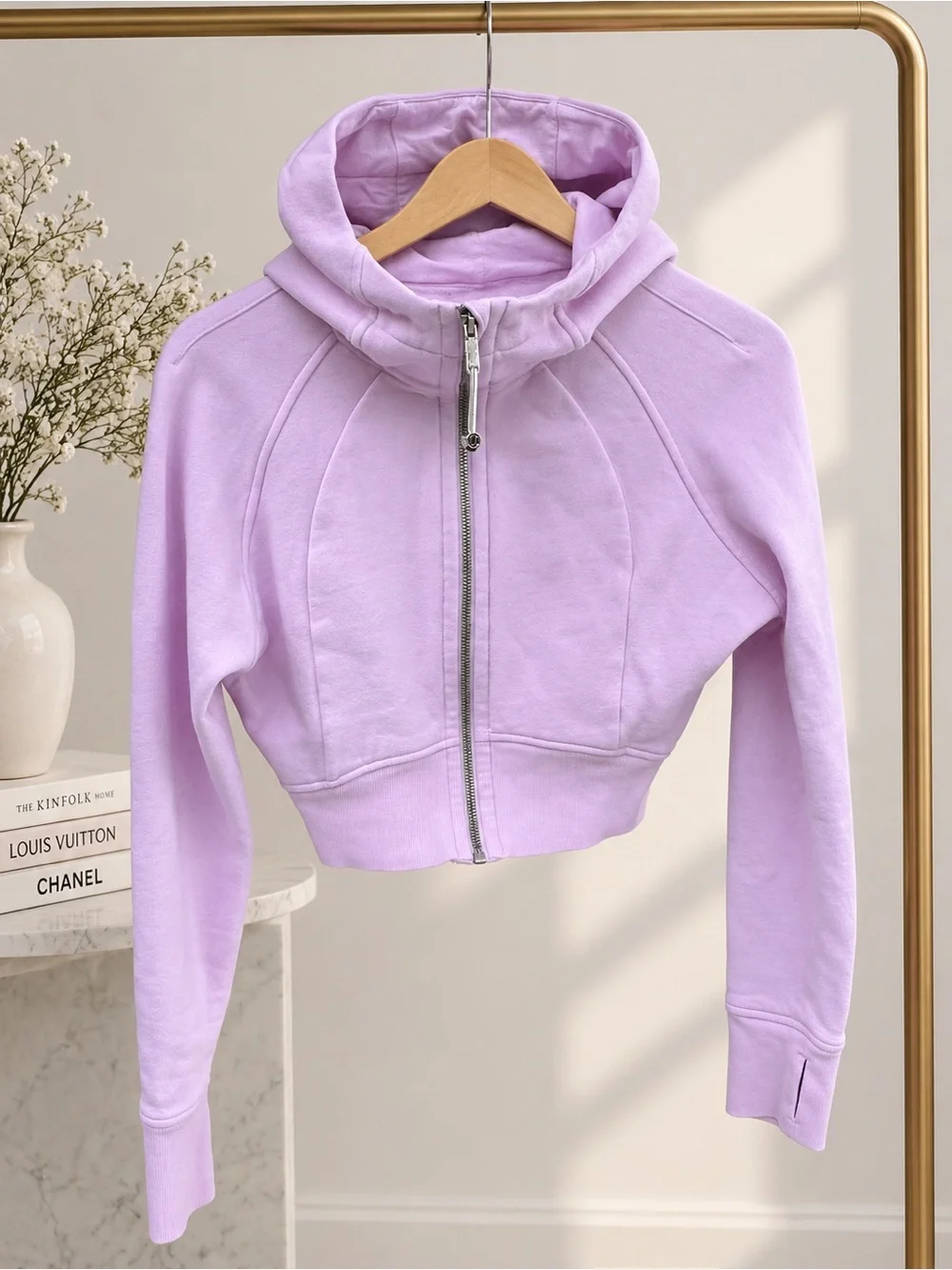 Lavender Cropped Zip-Up Hoodie Jacket